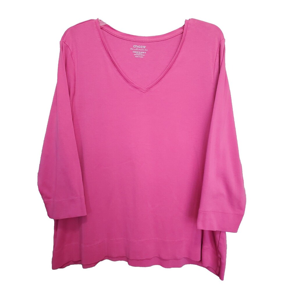 Chico's Pink Pima Cotton V-Neck 3/4 Sleeve T-Shirt Size 3 (XL)